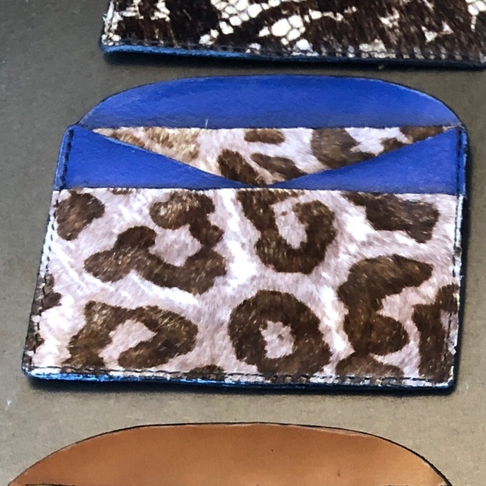 Leather Credit Card Case Wallet Blue Leopard Print